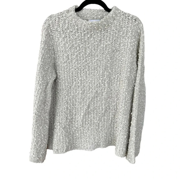 John + Jenn Anthropologie Women's Light Gray Popcorn Knit Sweater Size Medium - Picture 1 of 6